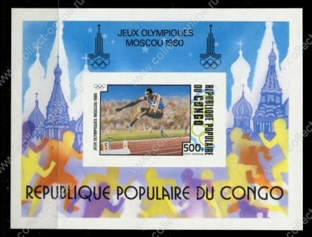 Народная Республика Конго 1980 г. • Mi# block 19B • 500 fr. • Олимпийские Игры, Москва • блок б.з. • MH OG VF