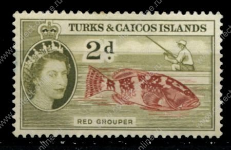 Теркс и Кайкос 1957 г. • Gb# 239 • 2 d. • Елизавета II основной выпуск • красный окунь • MH OG VF