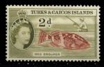 Теркс и Кайкос 1957 г. • Gb# 239 • 2 d. • Елизавета II основной выпуск • красный окунь • MH OG VF