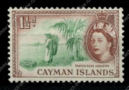 Каймановы о-ва 1953-1962 гг. • Gb# 151 • 1½ d. • Елизавета II 1-й осн. выпуск • сбор сырья для канатов • MH OG VF