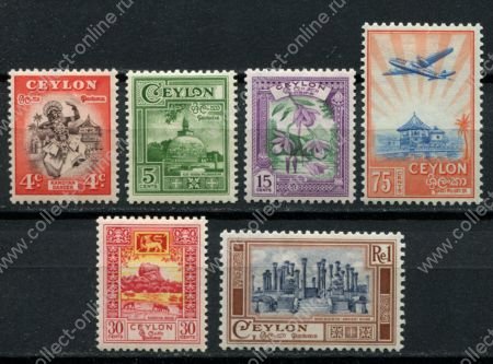 Цейлон 1950 г. • Gb# 413-418 • 4 c. - 1 R. • осн. выпуск • полн. серия • MLH OG VF ( кат. - £15 )