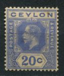Цейлон 1921-1932 гг. • Gb# 350 • 20 c. • Георг V • стандарт • MH OG VF
