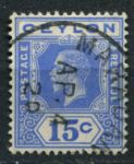 Цейлон 1912-1925 гг. • Gb# 311 • 15 c. • Георг V • стандарт • Used VF