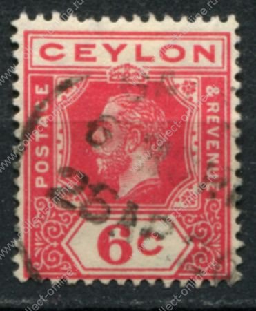 Цейлон 1912-1925 гг. • Gb# 308 • 6 c. • Георг V • стандарт • Used VF
