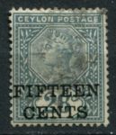 Цейлон 1891 г. • Gb# 240 • 15 на 28 c. • надпечатка нов. номинала • Used VF ( кат. - £10 )