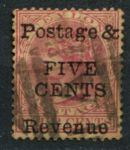 Цейлон 1885 г. • Gb# 178 • 5 на 4 c. • надпечатка нов. номинала • Used F-VF ( кат. - £7 )
