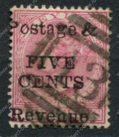 Цейлон 1885 г. • Gb# 178 • 5 на 4 c. • надпечатка нов. номинала • Used VF ( кат. - £7 )