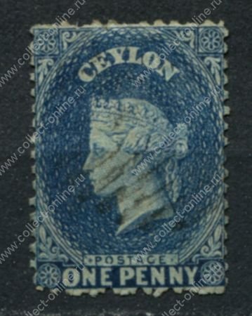 Цейлон 1863-1866 гг. • Gb# 49 • 1 d. • Королева Виктория • Used VF ( кат. - £12 )