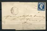 Франция 1856 г. • Sc# 15a • 20 с. • Император Наполеон • б.з. • конверт • Used(Париж-Руан) XF