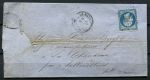 Франция 1862 г. • Sc# 15 • 20 с. • Император Наполеон • б.з. • конверт* • Used(Шатийон) F-VF