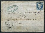 Франция 1857 г. • Sc# 15 • 20 с. • Император Наполеон • б.з. • конверт • Used(Париж-Руан) XF