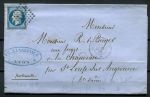 Франция 1858 г. • Sc# 15 • 20 с. • Император Наполеон • б.з. • конверт • Used(Лион) XF+