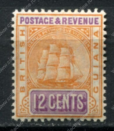 Британская Гвиана 1907-1910 гг. • Gb# 257 • 12 c. • парусный фрегат • стандарт • MH OG VF ( кат. - £6 )