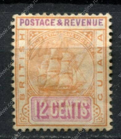Британская Гвиана 1907-1910 гг. • Gb# 257 • 12 c. • парусный фрегат • стандарт • Used VF ( кат. - £8 )