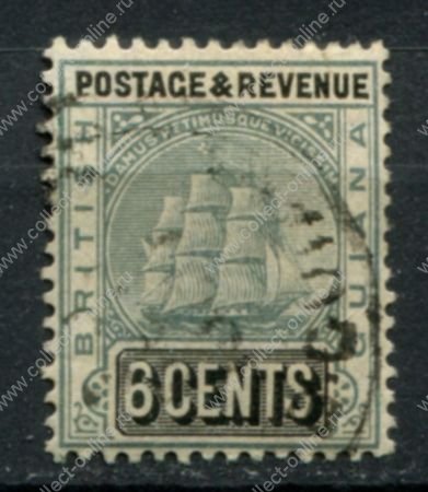 Британская Гвиана 1907-1910 гг. • Gb# 256 • 6 c. • парусный фрегат • стандарт • Used VF ( кат. - £10 )