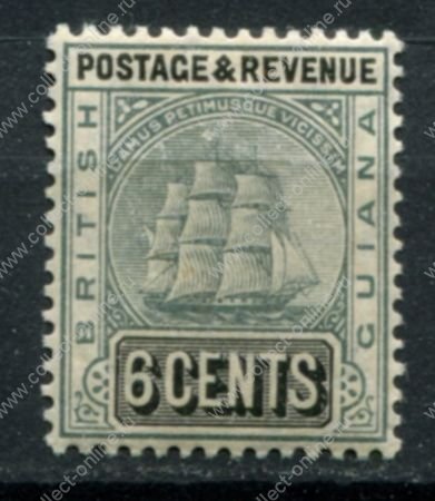 Британская Гвиана 1907-1910 гг. • Gb# 256 • 6 c. • парусный фрегат • стандарт • MLH OG VF ( кат. - £25 )