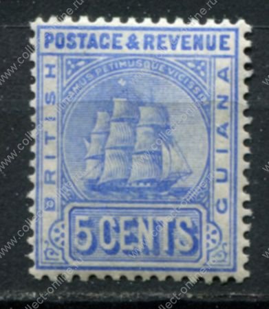 Британская Гвиана 1907-1910 гг. • Gb# 255 • 5 c. • парусный фрегат • стандарт • MH OG VF ( кат. - £25 )