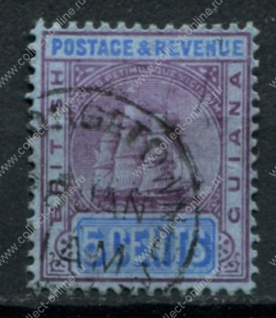 Британская Гвиана 1905-1907 гг. • Gb# 243a • 5 c. • парусный фрегат • стандарт • Used F-VF ( кат. - £10 )