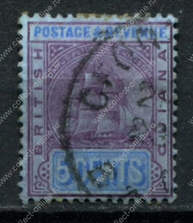 Британская Гвиана 1905-1907 гг. • Gb# 243a • 5 c. • парусный фрегат • стандарт • Used F-VF ( кат. - £10 )