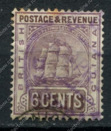 Британская Гвиана 1889 г. • Gb# 197 • 6 c. • парусный фрегат • стандарт • Used F-VF ( кат. - £32 )