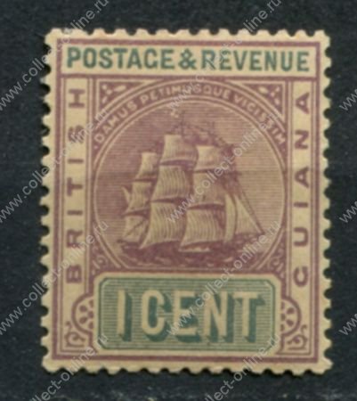 Британская Гвиана 1889 г. • Gb# 193 • 1 c. • парусный фрегат • стандарт • MH OG VF ( кат. - £12 )