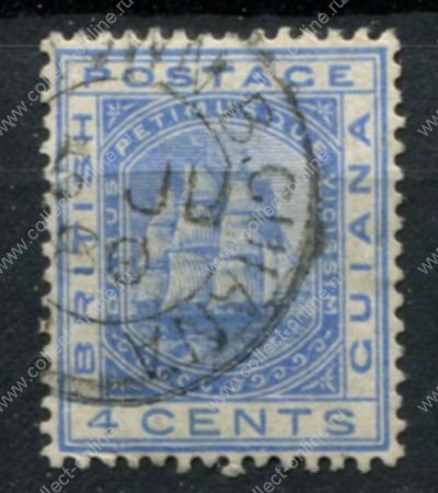 Британская Гвиана 1876-1879 гг. • Gb# 128 • 4 c. • парусный фрегат • в.з. CC • стандарт • Used VF ( кат. - £12 )