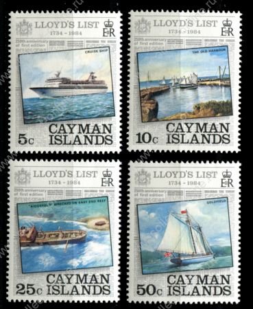 Каймановы о-ва 1984 г. • Mi# 526-529 • 5 - 50 c. • морской журнал Ллойдс (250-летие) • полн. серия • MNH OG VF