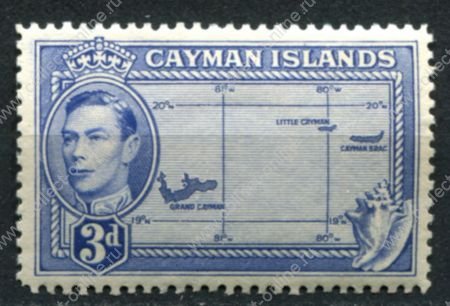 Каймановы о-ва 1938-1948 гг. • Gb# 121a • 3 d. • Георг VI • 1-й осн. выпуск • карта островов • MH OG VF