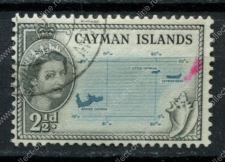 Каймановы о-ва 1953-1962 гг. • Gb# 153 • 2½ d. • Елизавета II • 1-й осн. выпуск • карта островов • Used VF