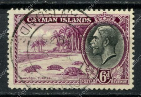 Каймановы о-ва 1935 г. • Gb# 103 • 6 d. • Георг V основной выпуск • черепахи на пляже • Used VF ( кат. - £5 )