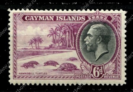 Каймановы о-ва 1935 г. • Gb# 103 • 6 d. • Георг V основной выпуск • черепахи на пляже • MH OG VF ( кат. - £10 )