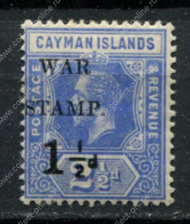 Каймановы о-ва 1917 г. • Gb# 54 • 1 ½ d. на 2 ½ d. • Георг V • на военные нужды • разновидность! • MLH OG VF