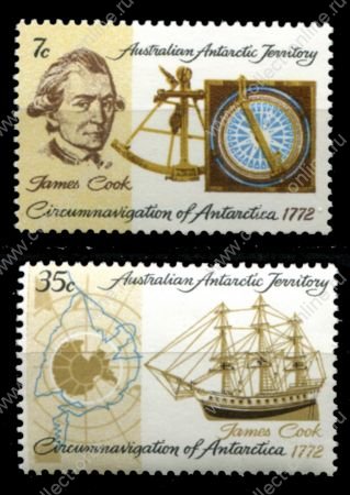 Австралийская антарктическая территория 1972 г. • SC# L21-22 • 7 и 35 c. • 200 лет антарктической экспедиции Дж. Кука • полн. серия • MNH OG VF ( кат. - $6 )