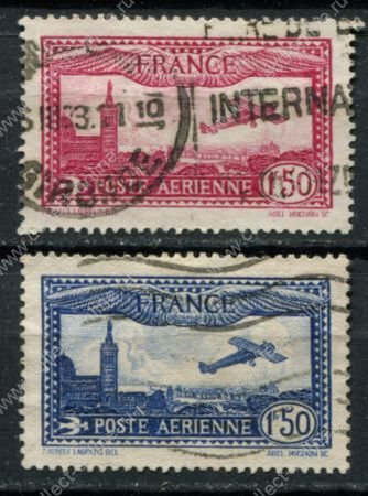 Франция 1930-1931 гг. • Sc# C5-6 • 1.50 fr.(2) • Самолет над Нотр-Дам-де-ла-Гард(Марсель) • авиапочта • Used F-VF • полн. серия ( кат. - $6 )