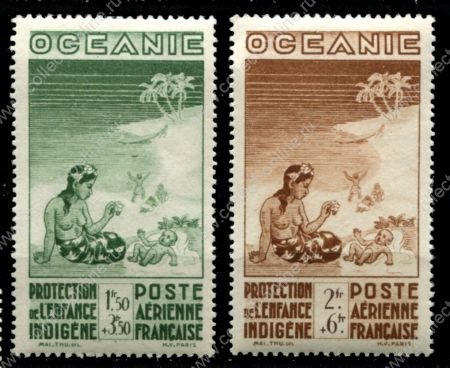 Французская Океания 1942 г. • Iv# A4-5 • охрана здоровья детей • полн. серия • авиапочта • MH OG VF