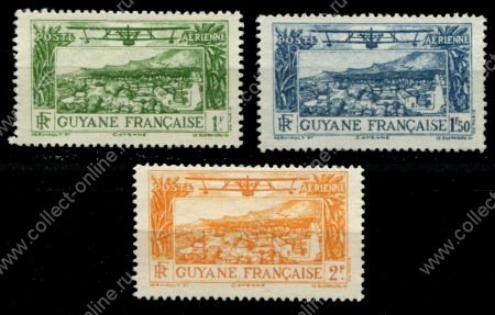 Французская Гвиана 1933 г. • Iv# A112-14 • 1,1.50 и 2 fr. • аэроплан над городом • авиапочта • 3 марки • MNG VF