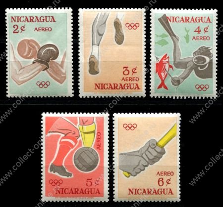 Никарагуа 1963 г. • Mi# 1335-1339 • 2 - 6 c. • Олимпиадя 1964, Токио • авиапочта • 5 марок • MH OG VF