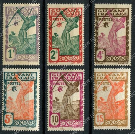 Французская Гвиана 1929-1938 гг. • Iv# 109-114 • 1 - 15 c. • осн. выпуск • лучник • 6 марок • MH OG F