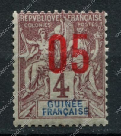 Французская Гвинея 1912 г. • Iv# 49 • 5 на 4 c. • надпечатка нов. номиналов • стандарт • MNH OG VF ( кат. - €2++ )