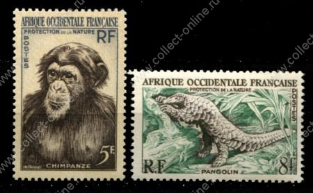 Французская Западная Африка 1955 г. • Iv# 51-52 • 5 и 8 fr. • Охрана природы • дикие животные • полн. серия • MNH OG VF