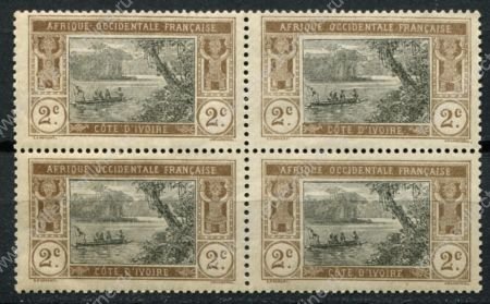Кот-д'Ивуар 1913-1935 гг. • Iv# 42 • 2 c. • осн. выпуск • лодка на реке • кв. блок • MNH OG VF