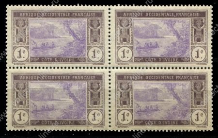 Кот-д'Ивуар 1913-1935 гг. • Iv# 41 • 1 c. • осн. выпуск • лодка на реке • кв. блок • MNH OG VF