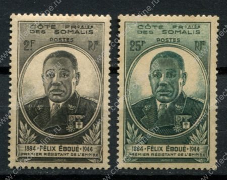 Берег Сомали 1945 г. • Iv# 262-263 • Генерал-губернатор Феликс Эбуэ • полн. серия • MNH OG* F