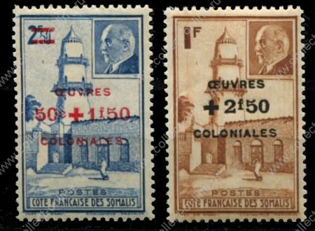 Берег Сомали 1944 г. • Iv# 251-252 • колониальный сбор, надпечатки • полн. серия • MNH OG* F-VF
