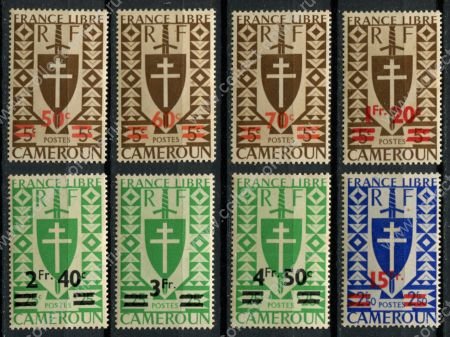 Французский Камерун 1944 г. • Iv# 266-273 • надпечатки новых номиналов • полн. серия • MNH OG* F-VF