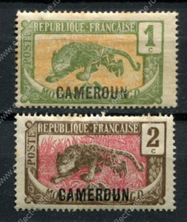 Французский Камерун 1921 г. • Iv# 84-85 • 1 и 2 c. • надпечатка "Камерун" • леопард • MNH OG* F
