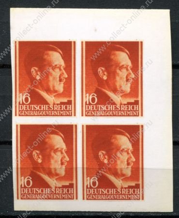 Германия 3-й рейх • Генерал-Губернаторство 1941 г. • Mi# 76 ND • 16 pf. • Адольф Гитлер • б.з.(новодел) квартблок • MNH OG XF
