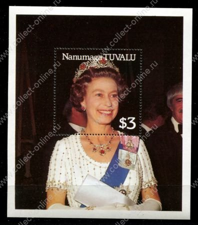 Тувалу • Нанумага 1987 г. • Mi# • $3 • 150-летие коронации королевы Виктории • королева Елизавета II • блок • MNH OG VF