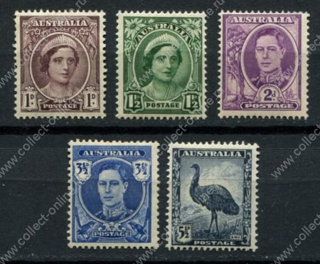 Австралия 1942-1950 гг. • GB# 203..208 • 1 .. 5½ d. • Георг VI и Елизавета • стандарт • MLH/NH OG VF ( кат. - £10 )