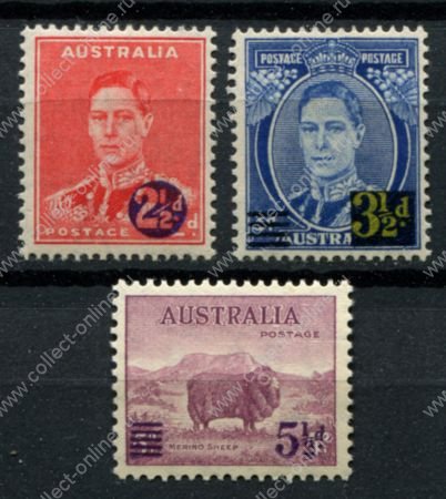 Австралия 1941 • Gb# 200-202 • надпечатки нов. номиналов • полн. серия • MLH OG VF